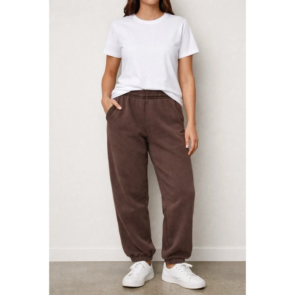 Aritzia TNA Women's Sweatfleece Cozy Fleece Boyfriend Sweatpants Brown Size L - Picture 1 of 11